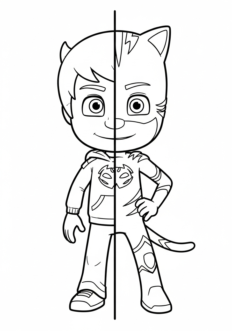 PJ Mask Coloring Pages 12 Half kid half hero transformation coloring page