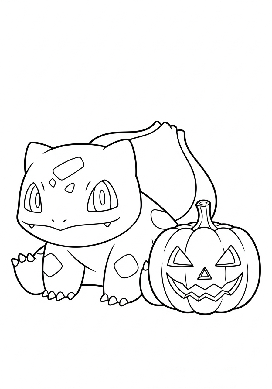 Bulbasaur Coloring Pages 21 Halloween Bulbasaur with pumpkin coloring page