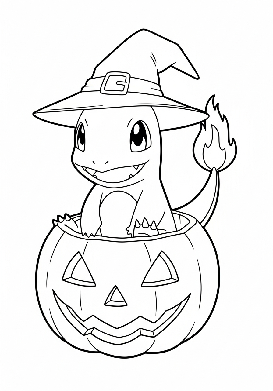 Charmander Coloring Pages 24 Halloween Charmander inside pumpkin witch coloring page
