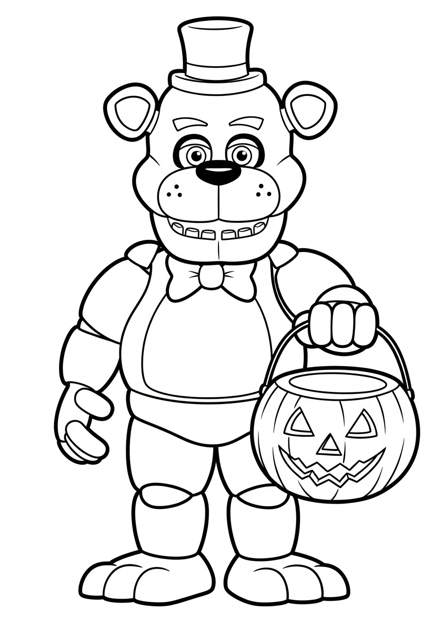 Freddy Fazbear Coloring Pages 21 Halloween Freddy Fazbear with pumpkin coloring page