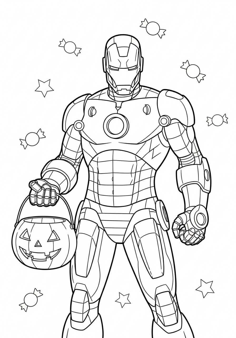 Iron Man Coloring Pages 11 Halloween Iron Man with pumpkin coloring page