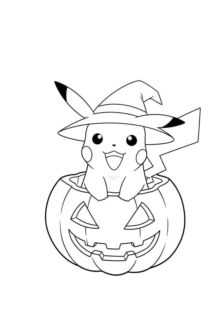 Pikachu Coloring Pages 14 Halloween Pikachu in pumpkin coloring page