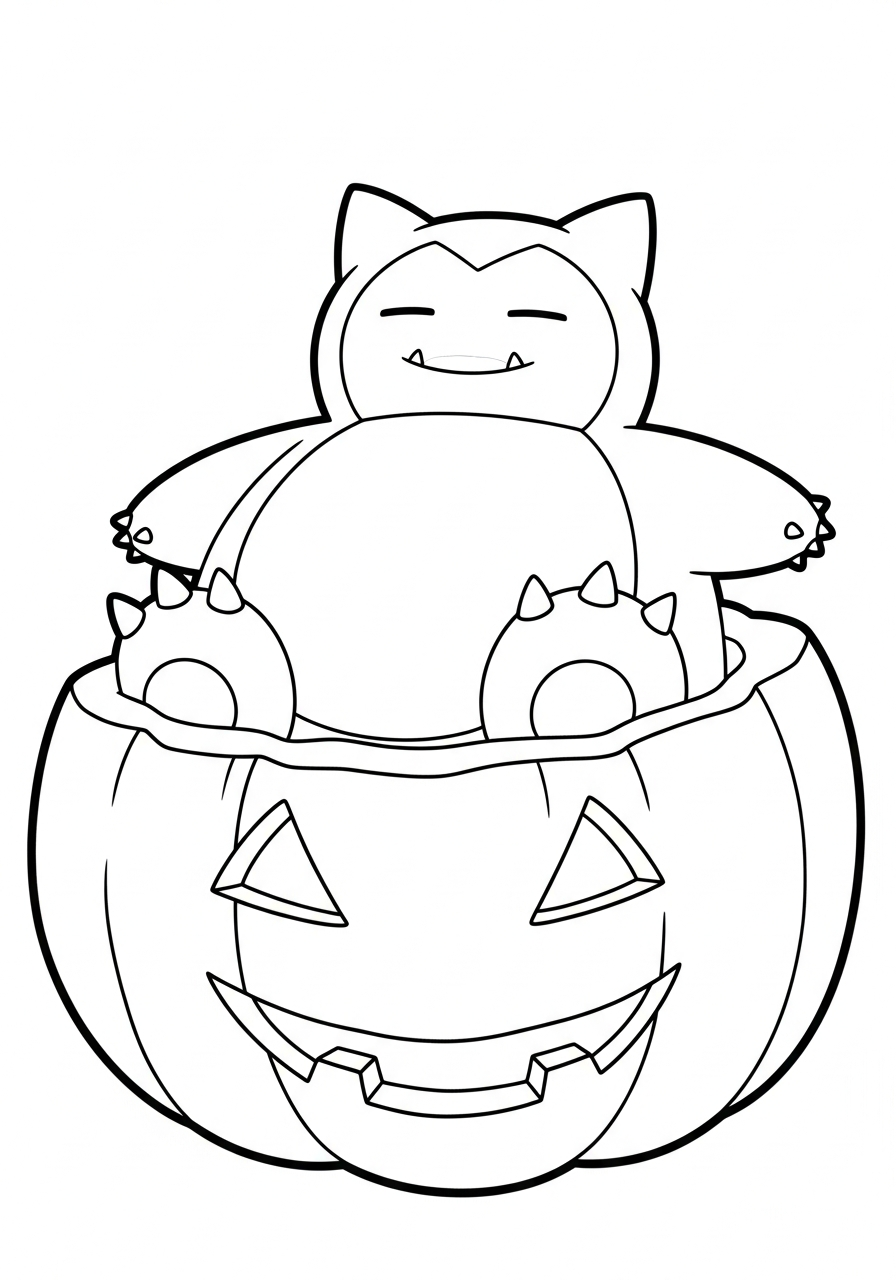 Snorlax Coloring Pages 9 Halloween Snorlax inside giant pumpkin coloring page