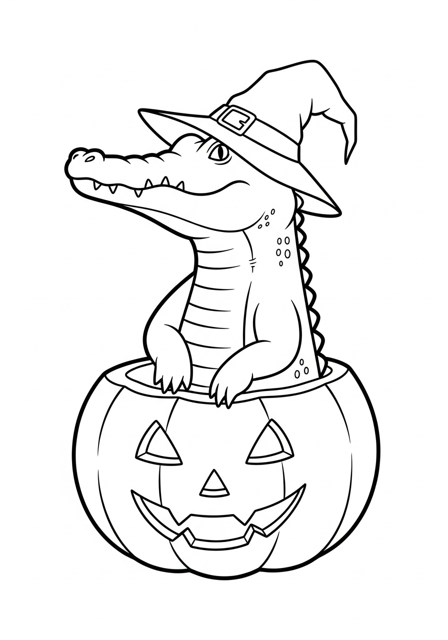 Alligator Coloring Pages 24 Halloween alligator in pumpkin coloring page