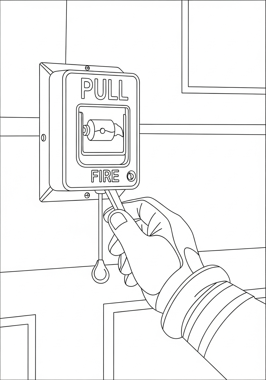Fire Fighter Coloring Pages 25 Hand pulling fire alarm lever coloring page