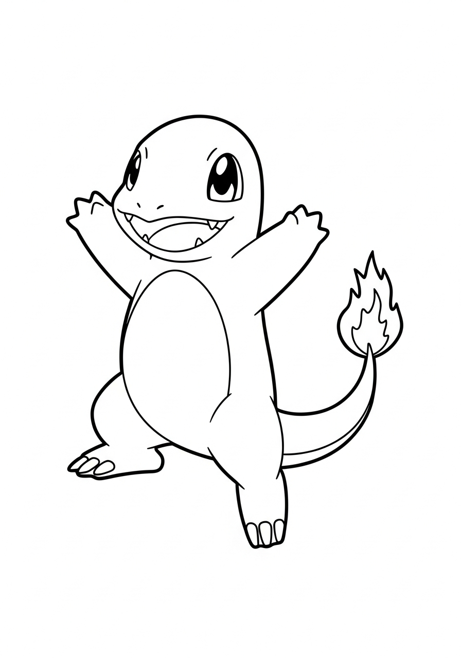 Charmander Coloring Pages 25 Happy Charmander jumping for victory coloring page