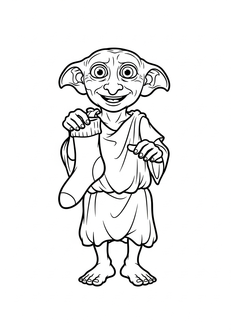 Harry Potter Coloring Pages 21 Happy Dobby the house elf coloring page