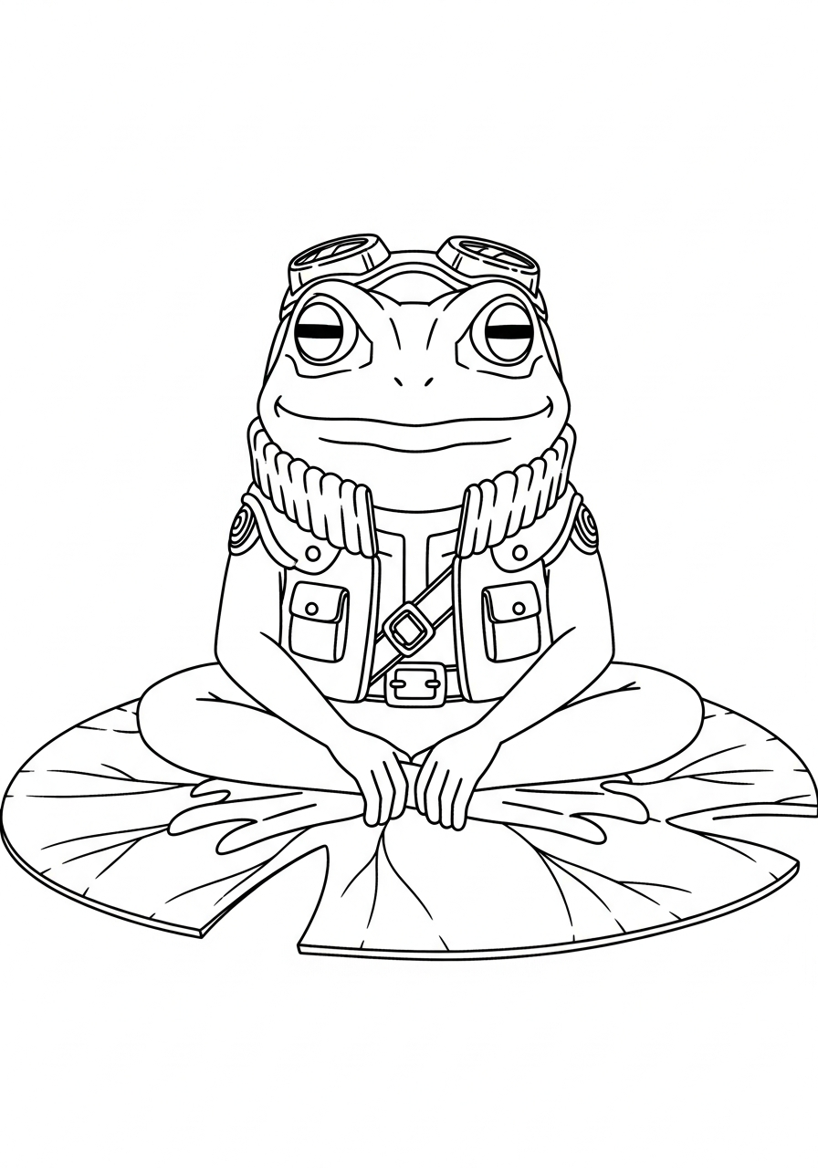 Naruto Coloring Pages 8 Happy Gamakichi toad on lilypad coloring page