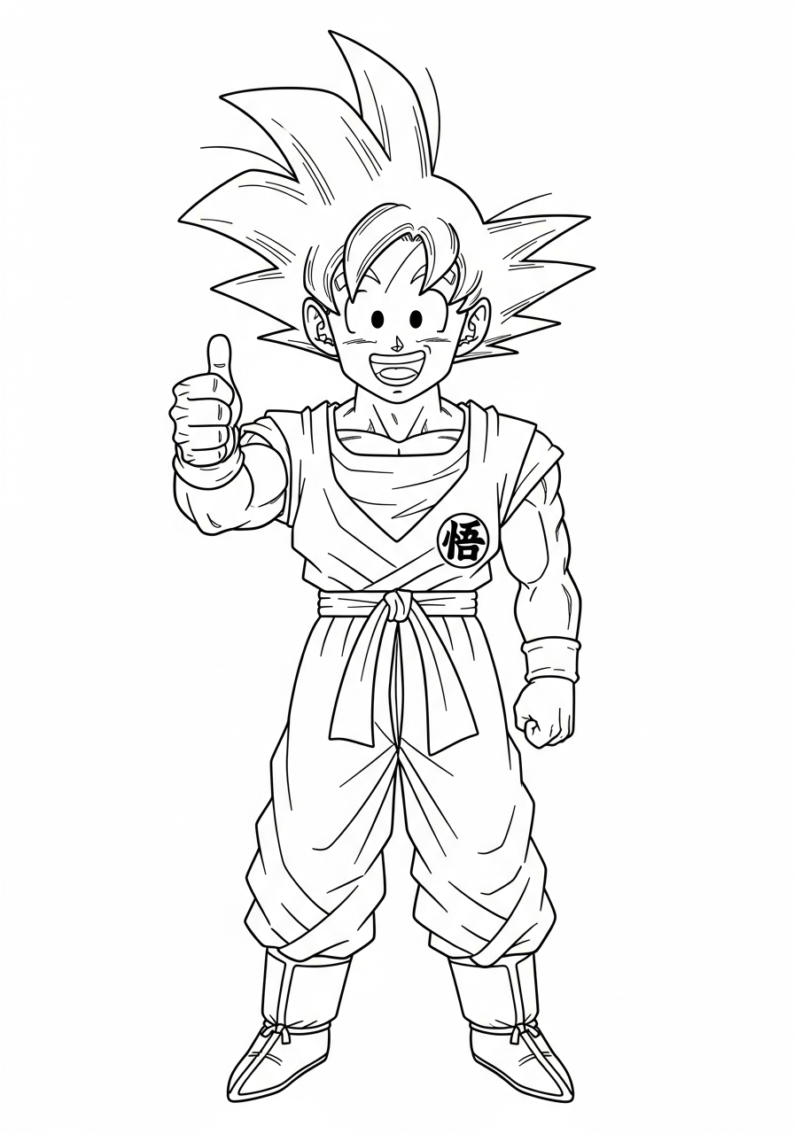 Happy Goku giving thumbs up coloring page