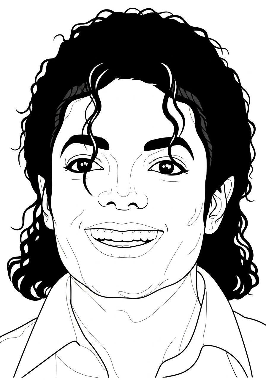 Michael Jackson Coloring Pages 4 Happy Michael Jackson face curls coloring page