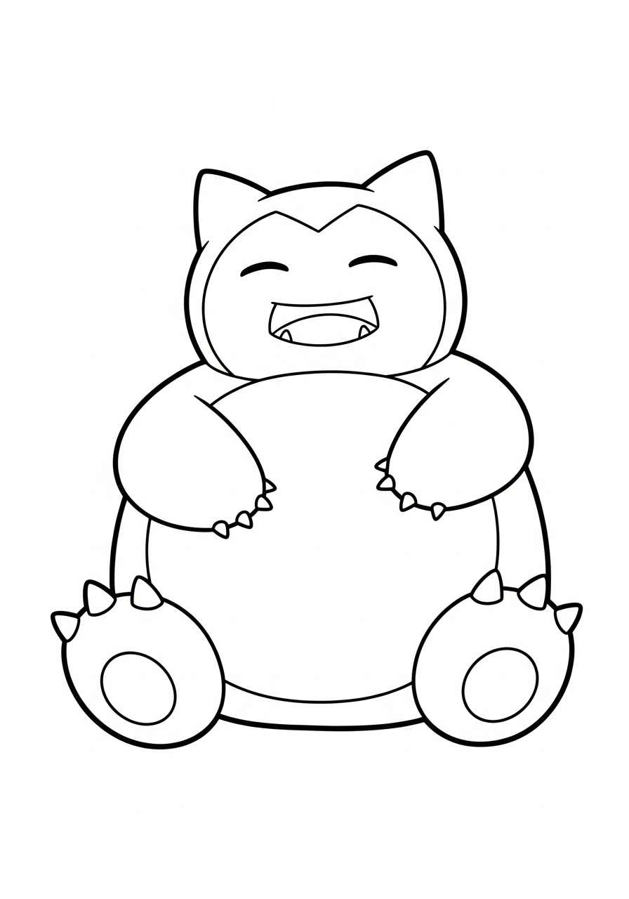 Snorlax Coloring Pages 10 Happy Snorlax drumming on belly coloring page