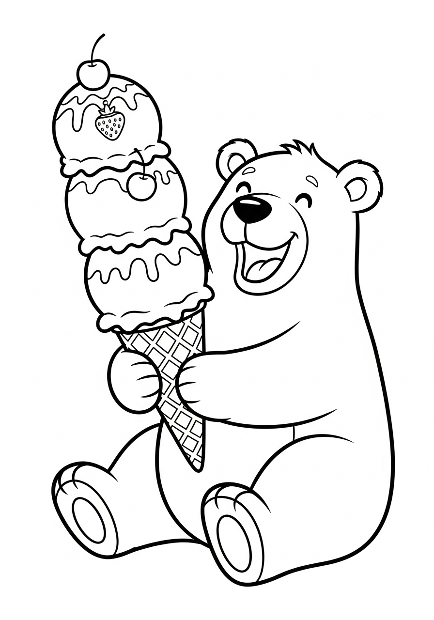 Polar Bear Coloring Pages 8 Happy bear holding ice cream coloring page