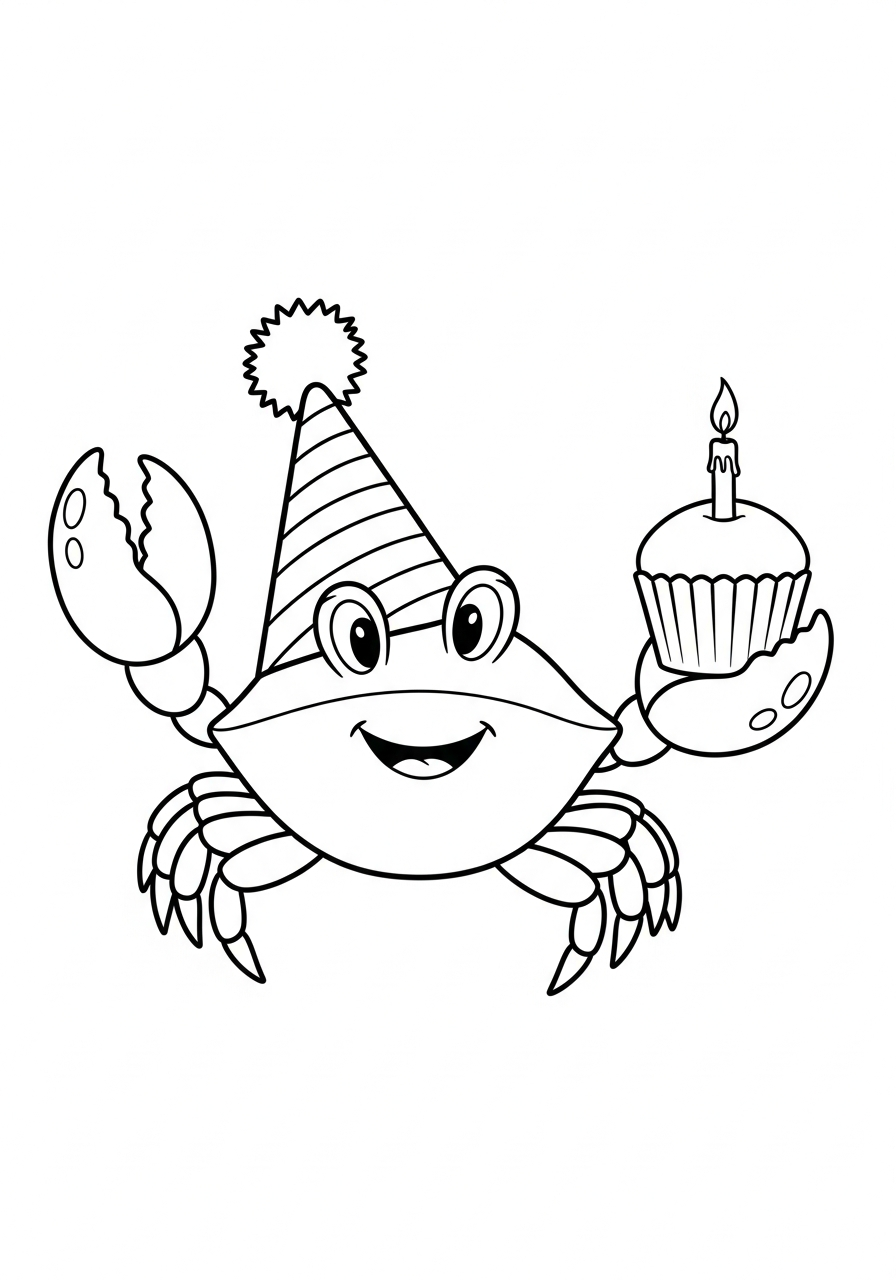 Crab Coloring Pages 20 Happy birthday crab party coloring page