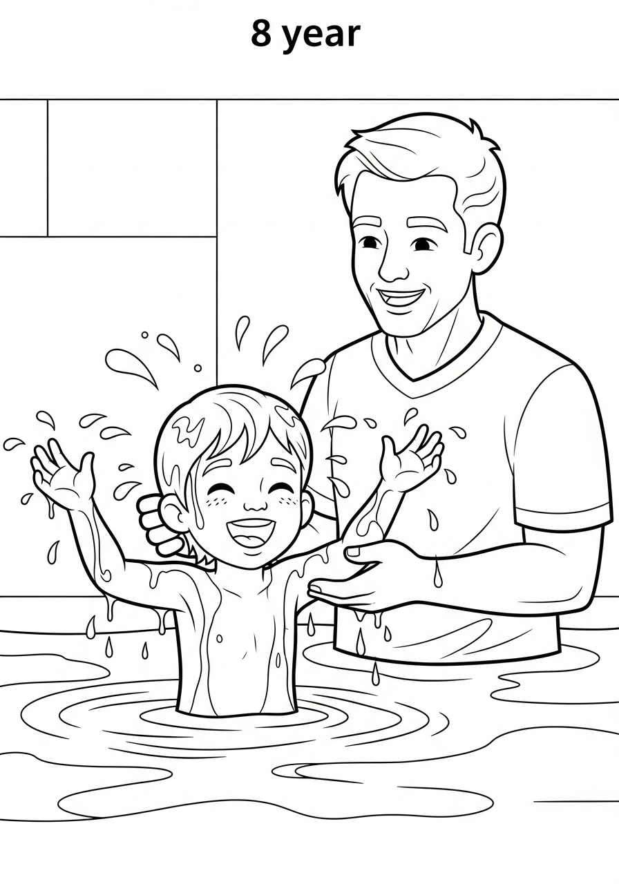LDS Baptism Coloring Pages 21 Happy child emerging from font water coloring page