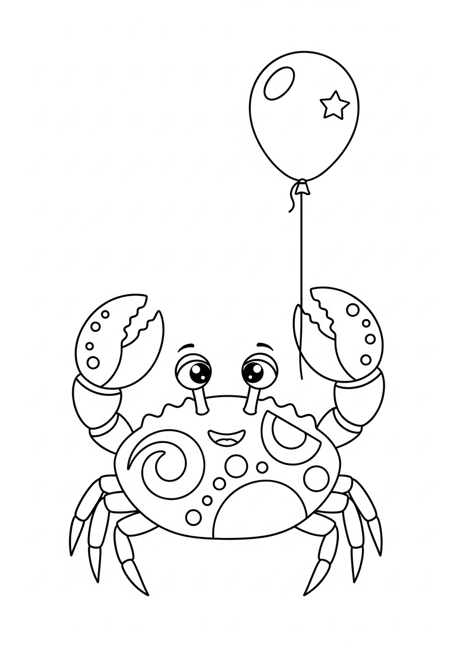 Crab Coloring Pages 21 Happy crab holding balloon coloring page
