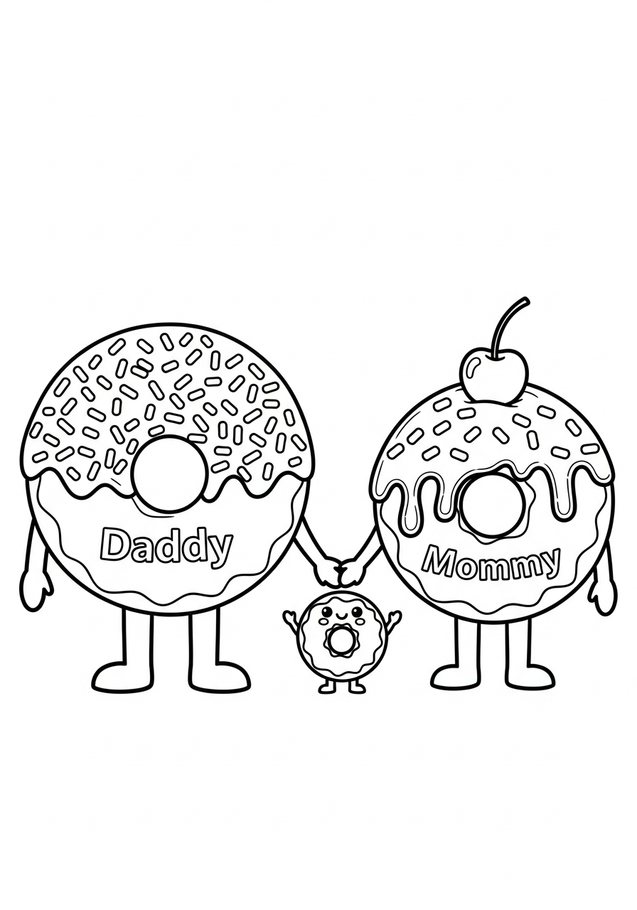 Donut Coloring Pages 22 Happy donut family holding hands coloring page
