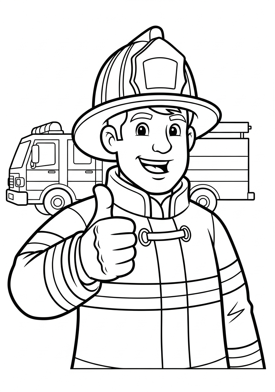 Happy firefighter giving thumbs up coloring page