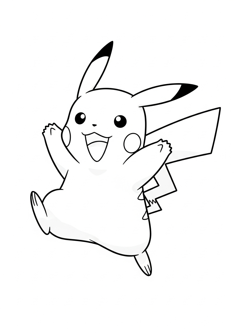 Pikachu Coloring Pages 15 Happy jumping Pikachu sky coloring page