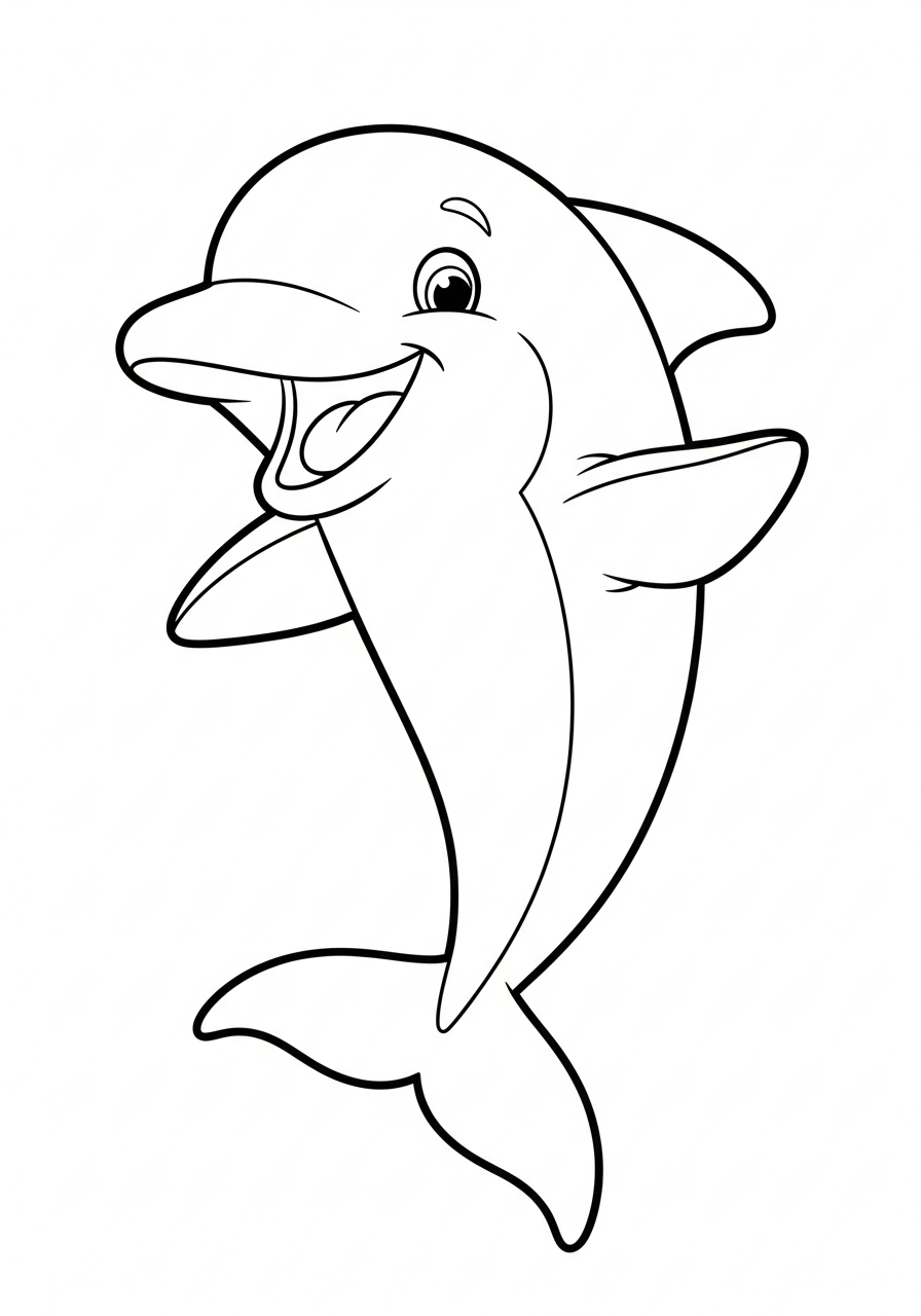 Dolphin Coloring Pages 21 Happy standing dolphin waving flipper coloring page