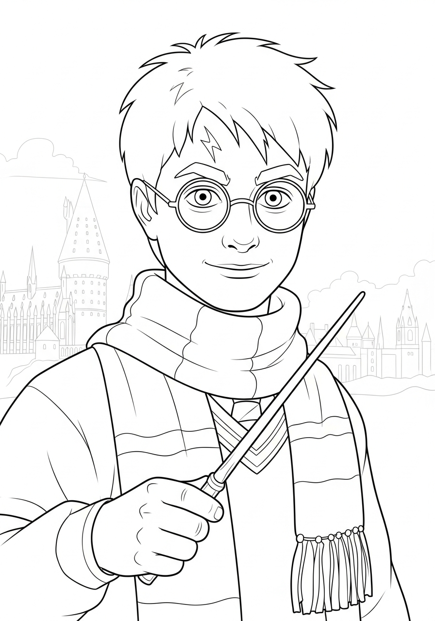 Harry Potter Coloring Pages 22 Harry Potter holding magic wand coloring page