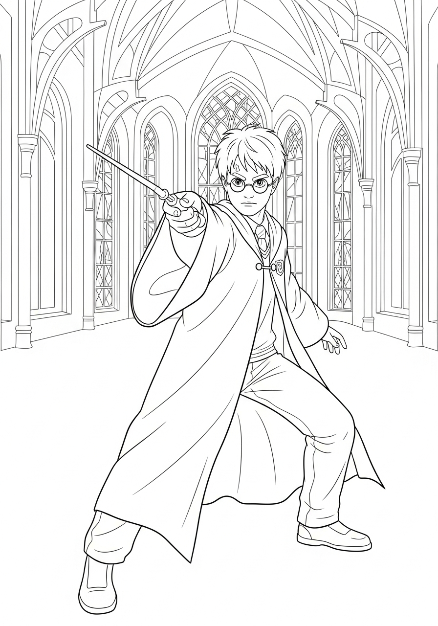 Harry Potter Coloring Pages 7 Harry Potter ready for dueling coloring page