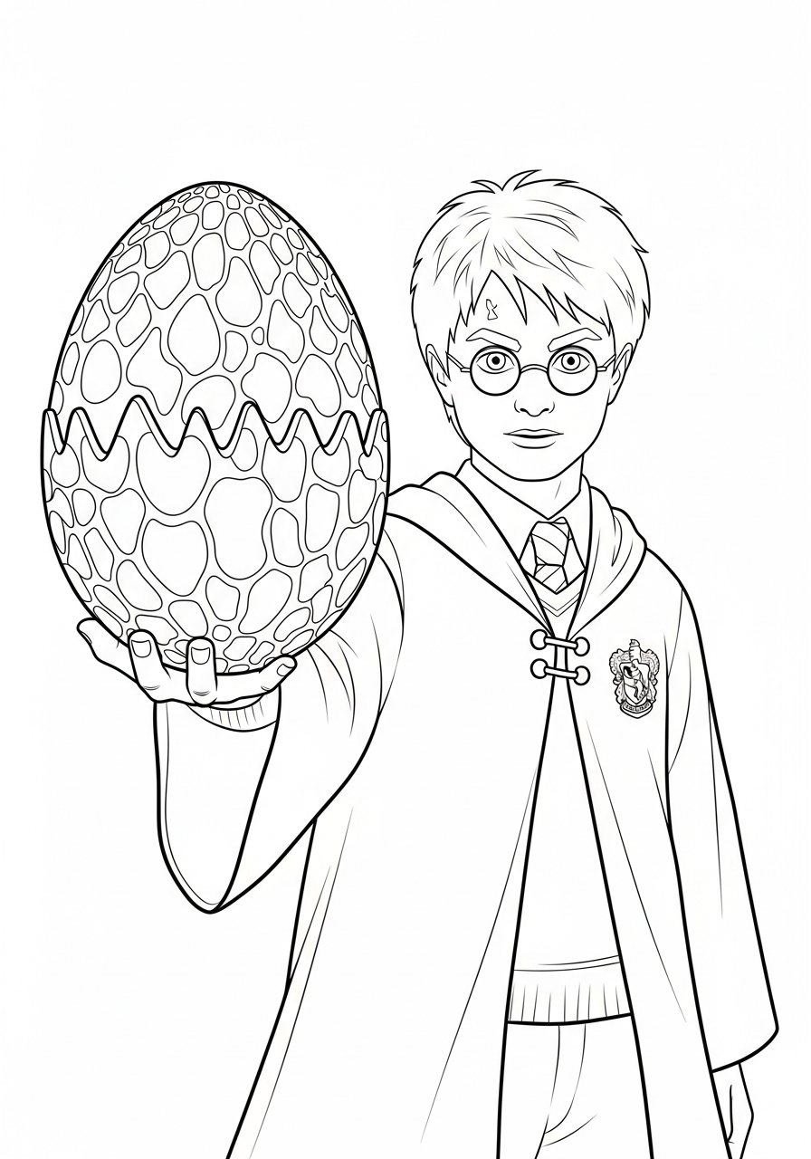 Harry Potter Coloring Pages 4 Harry holding Triwizard Golden Egg coloring page