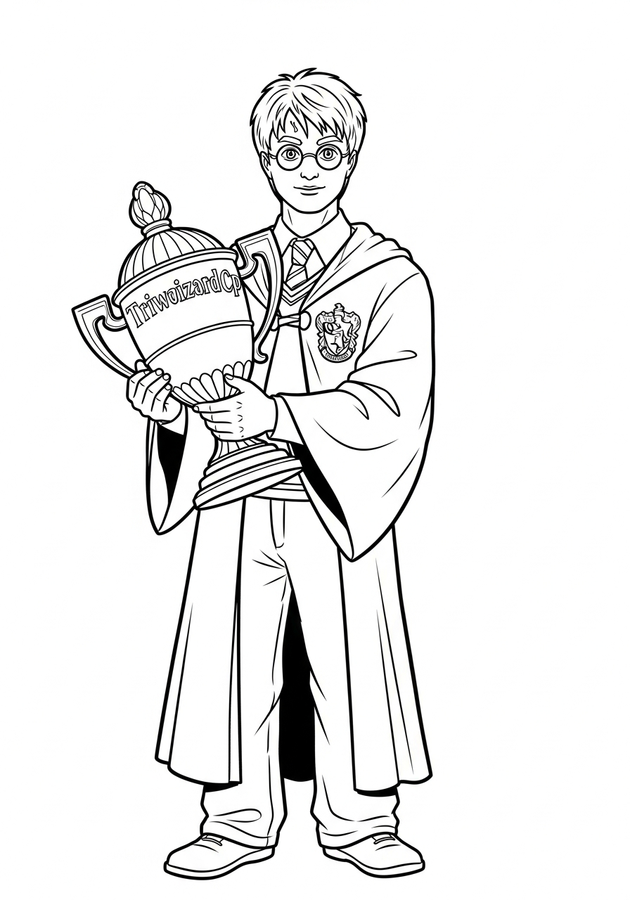 Harry Potter Coloring Pages 3 Harry holding the Triwizard Cup coloring page
