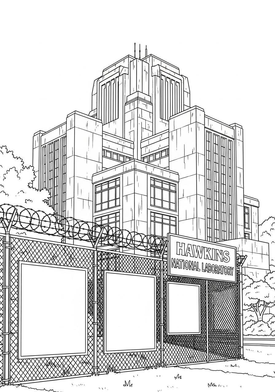 Stranger Things Coloring Pages 22 Hawkins National Laboratory building Stranger Things coloring page