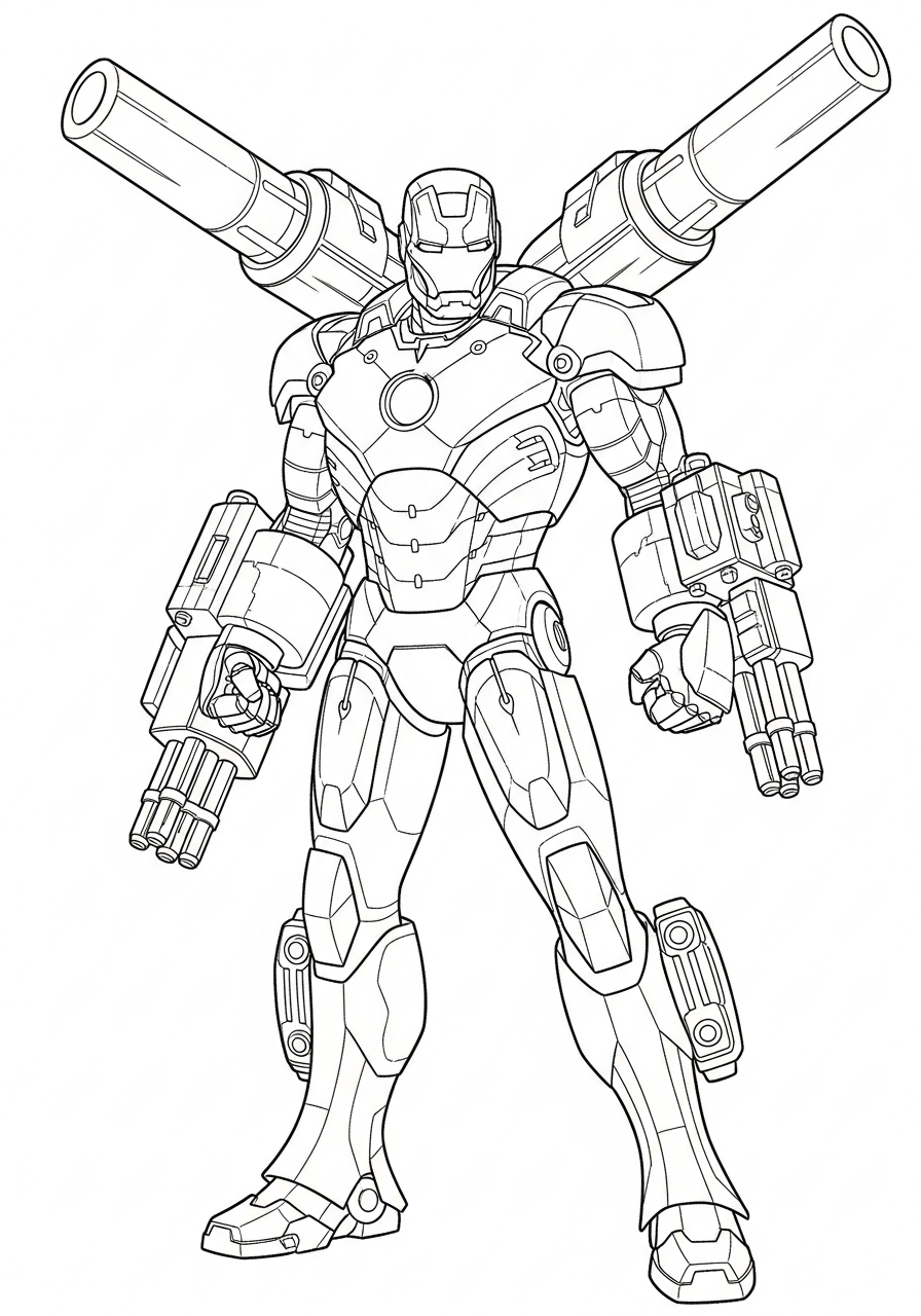 Iron Man Coloring Pages 12 Heavy artillery Iron Man armor coloring page