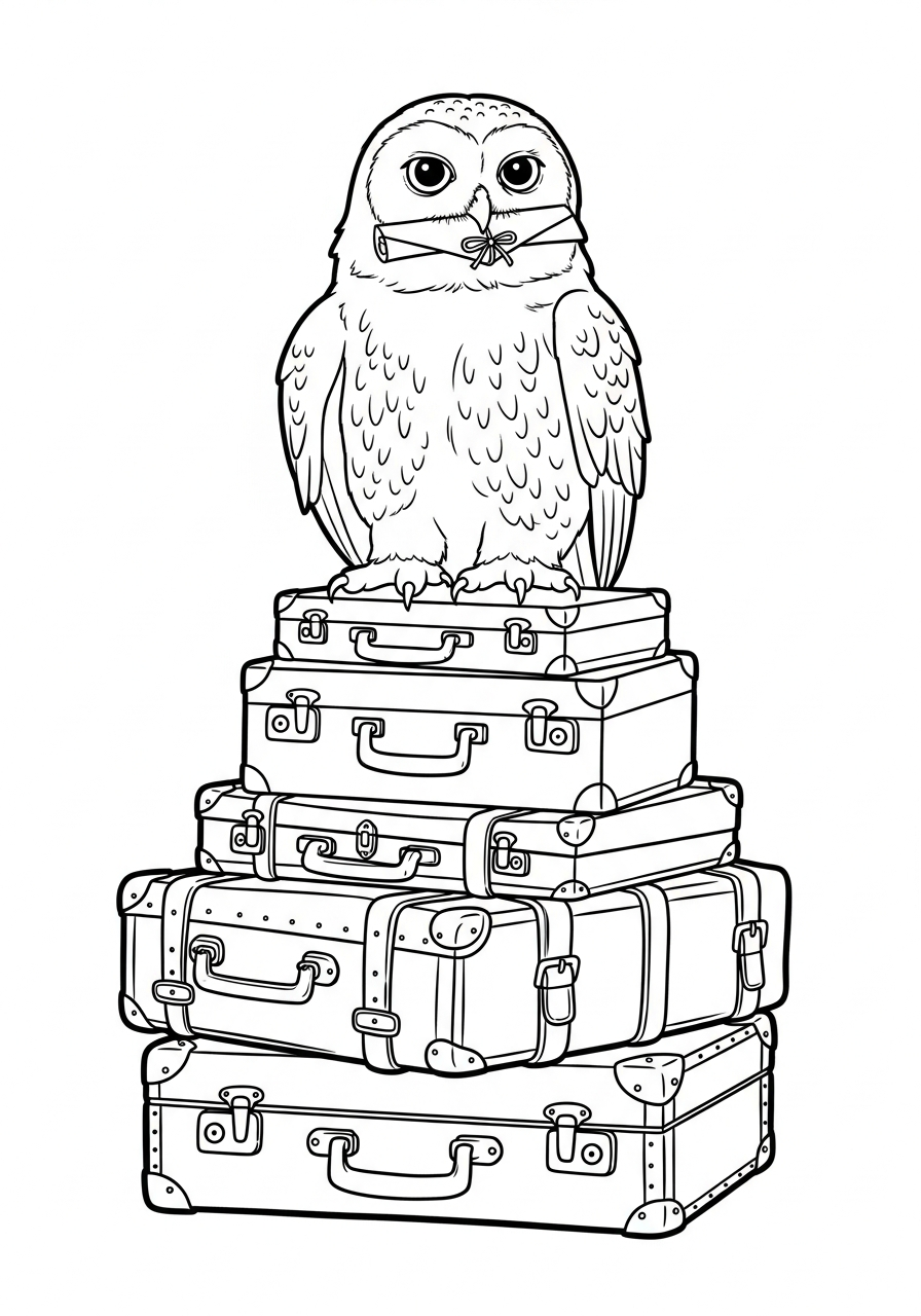 Harry Potter Coloring Pages 23 Hedwig owl carrying a letter coloring page