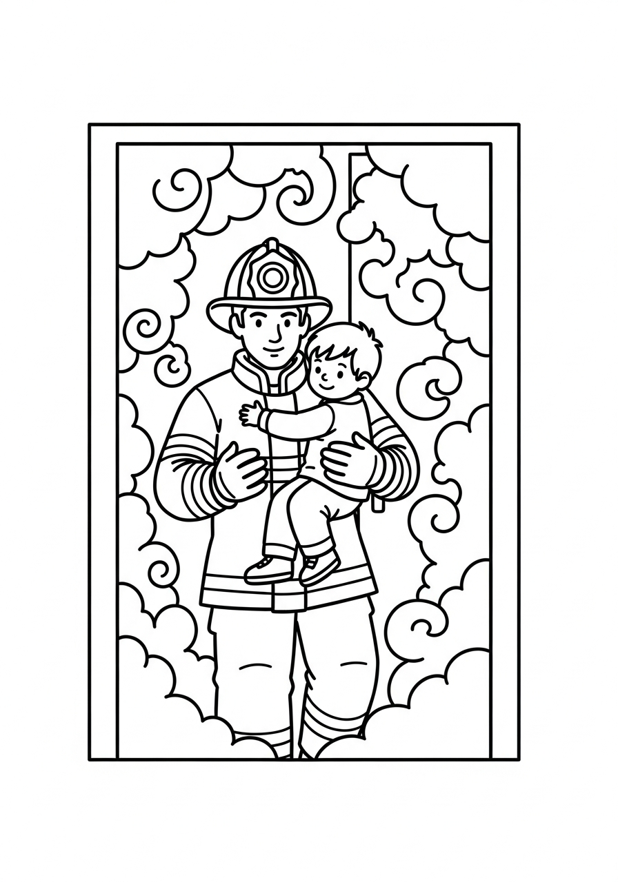 Fire Fighter Coloring Pages 27 Hero firefighter saving small child coloring page