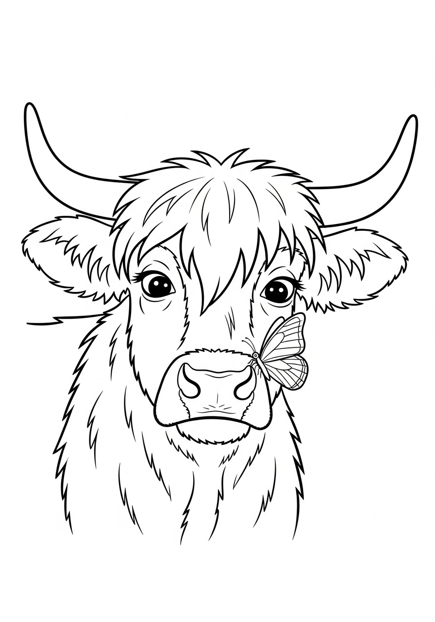Highland Cow Coloring Pages 20 Highland cow with butterfly nose coloring page