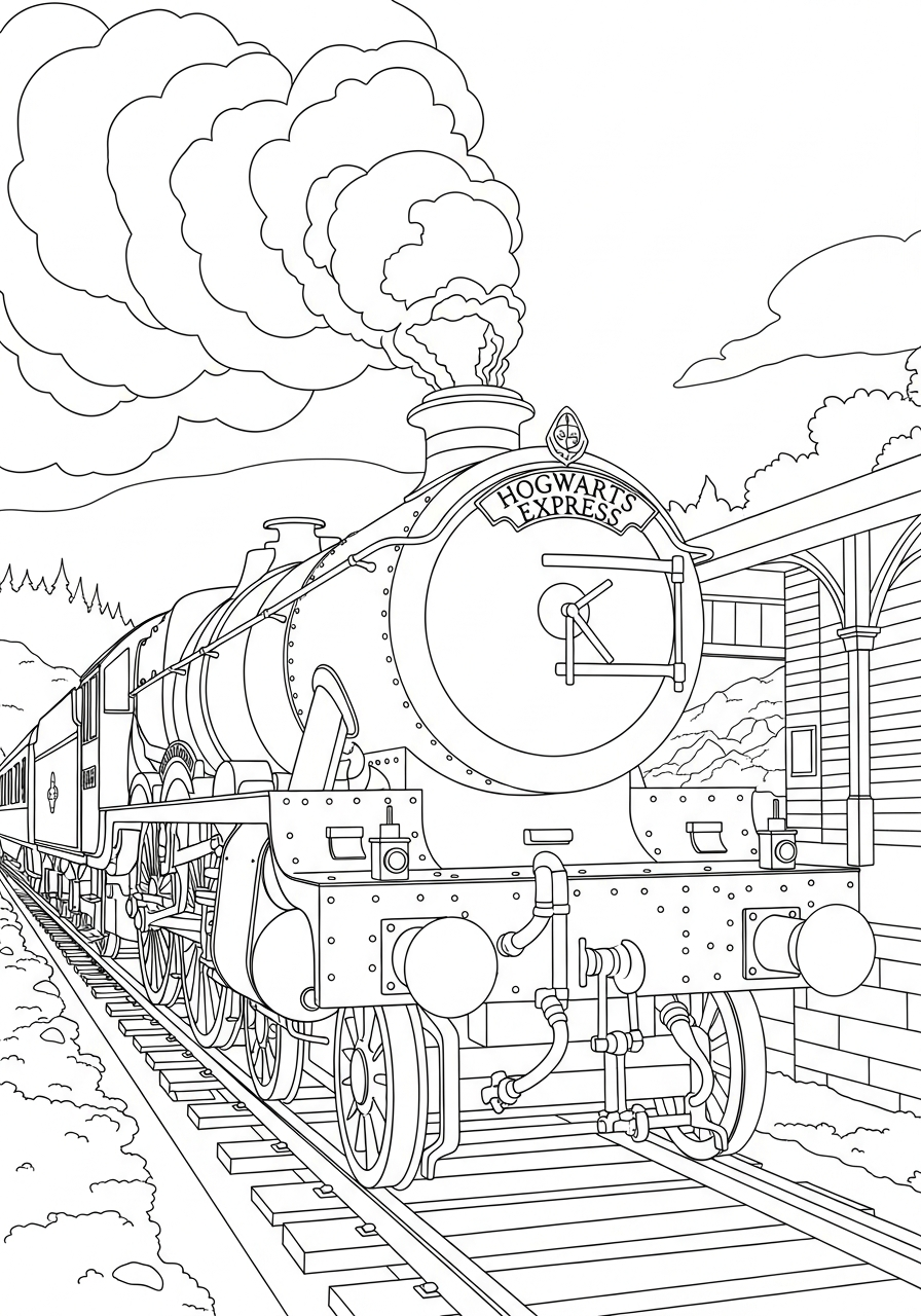 Harry Potter Coloring Pages 26 Hogwarts Express train front view coloring page