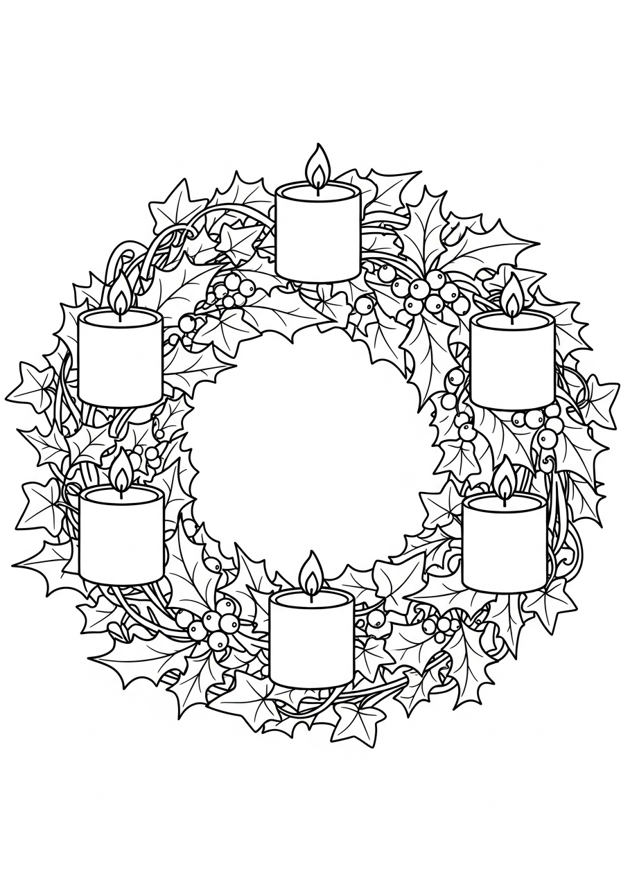 Advent Wreath Coloring Pages 14 Holly and ivy Advent Wreath coloring page
