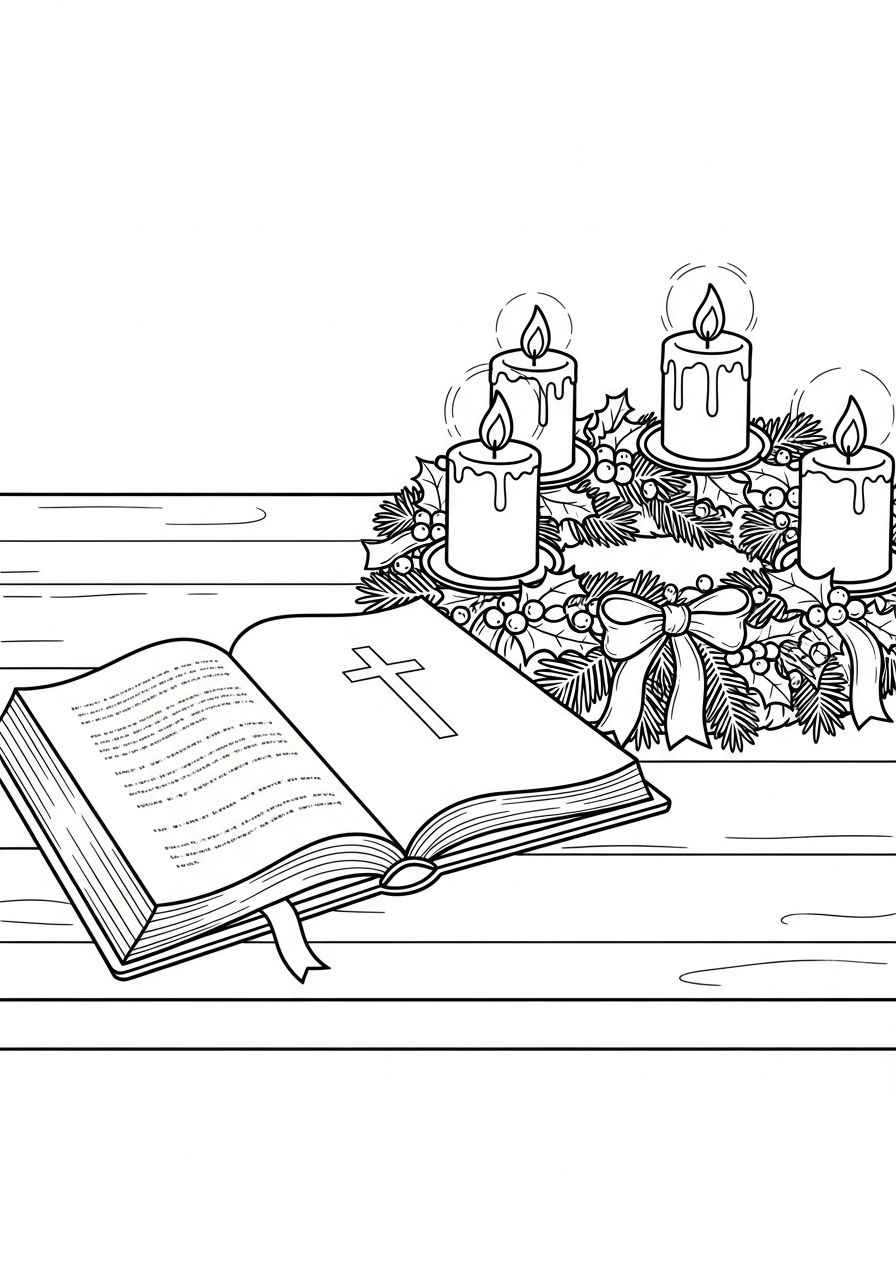 Advent Wreath Coloring Pages 15 Holy Bible and Advent Wreath coloring page