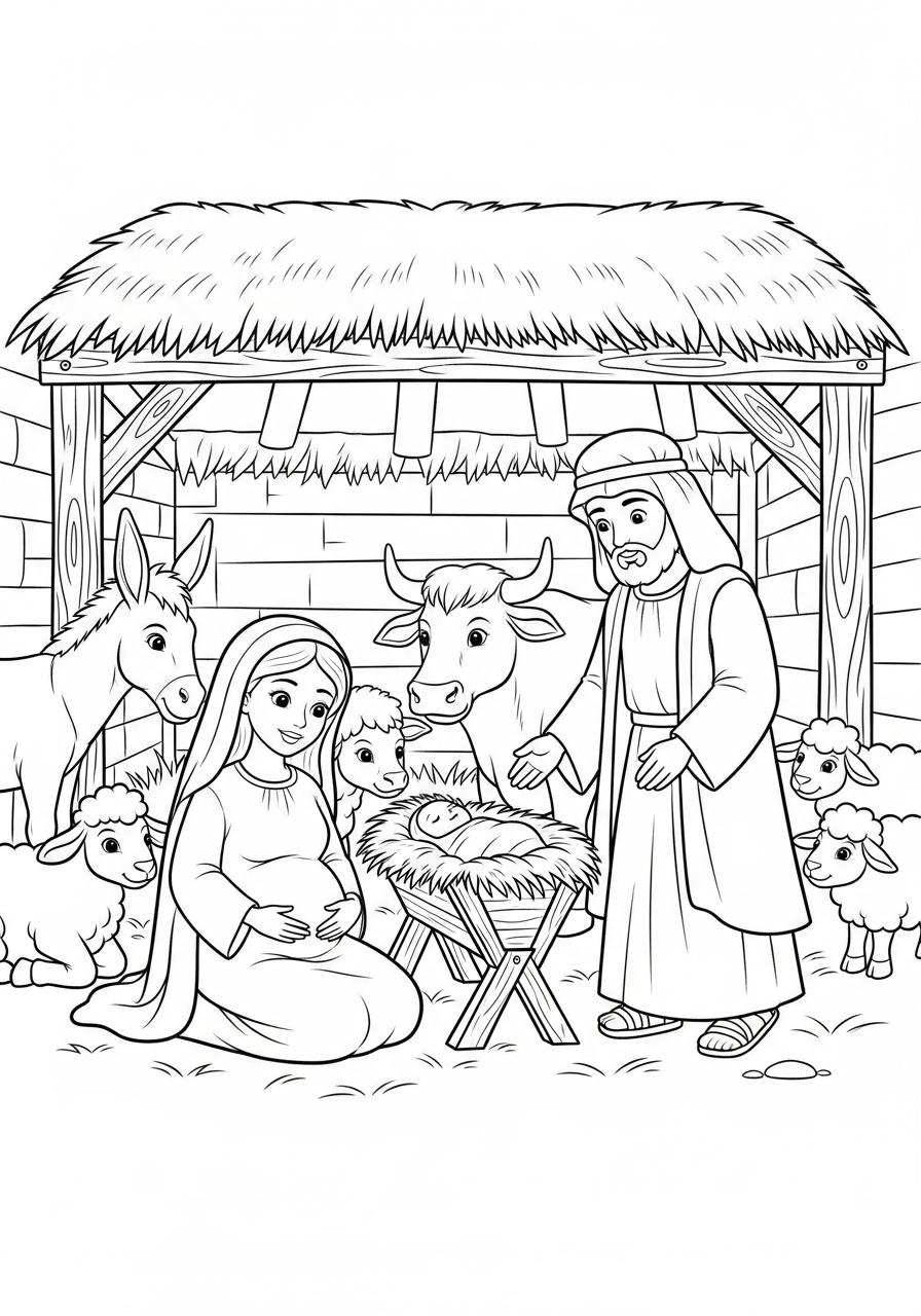 Las Posadas Coloring Pages 17 Holy family inside humble stable coloring page