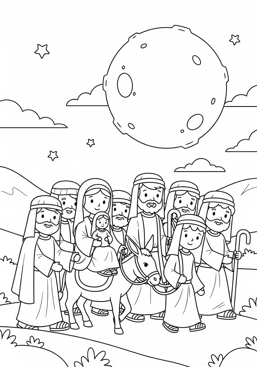 Las Posadas Coloring Pages 18 Holy family silhouette night sky coloring page