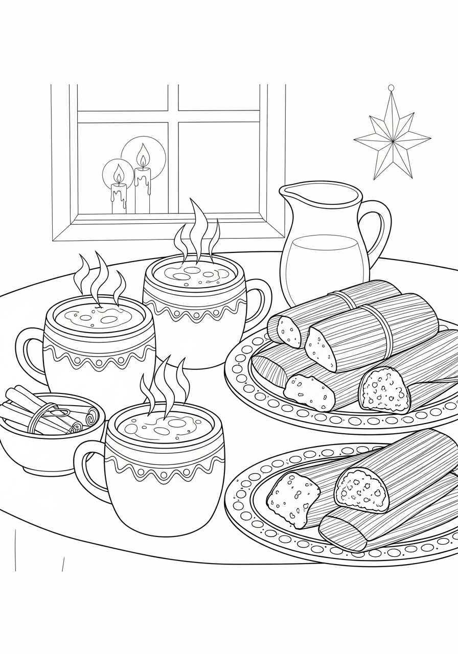 Las Posadas Coloring Pages 19 Hot chocolate and tamales food coloring page
