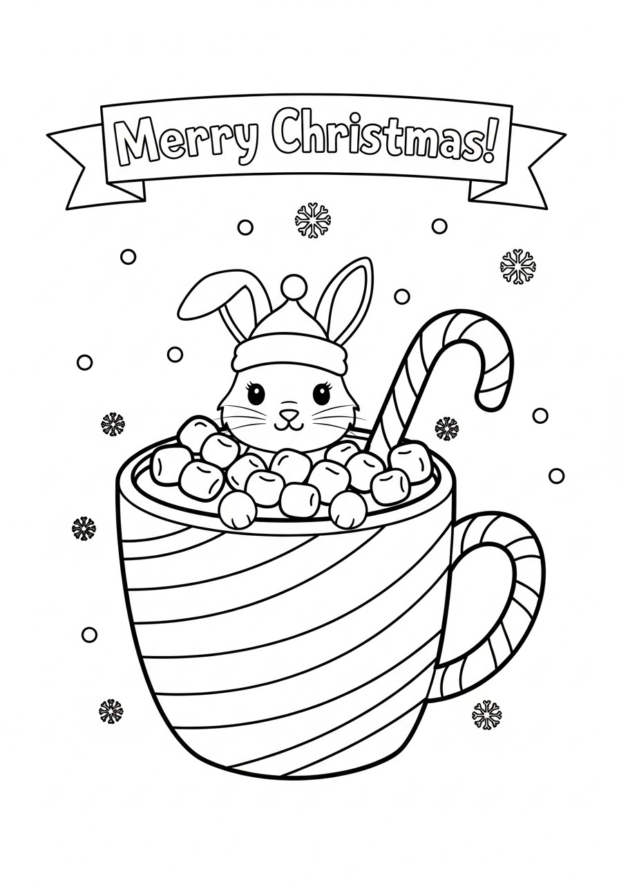 Christmas Bunny Coloring Pages 15 Hot cocoa cup Christmas Bunny coloring page