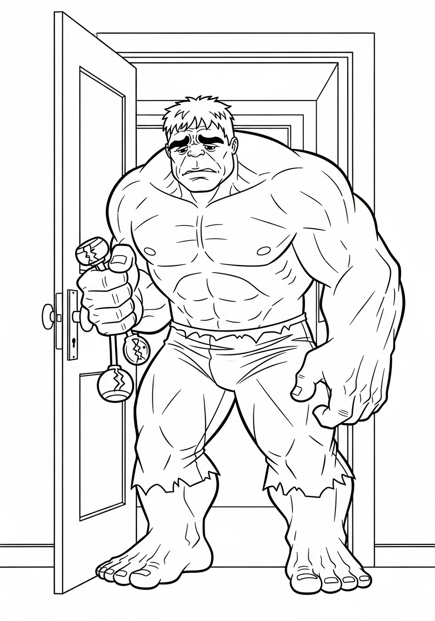 Hulk breaking door handle accident coloring page