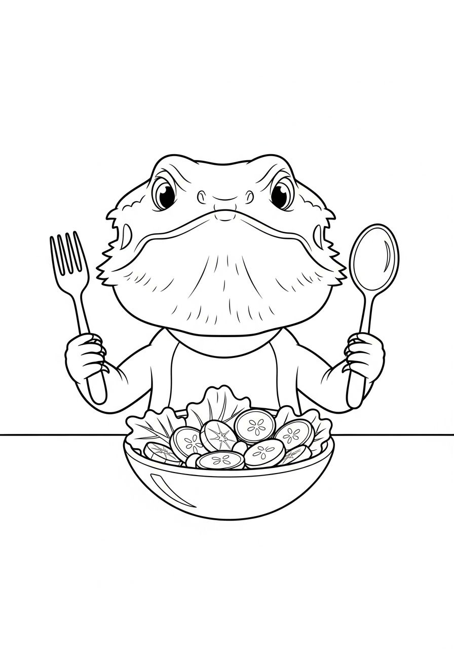 Bearded Dragon Coloring Pages 24 Hungry Bearded Dragon eating salad coloring page