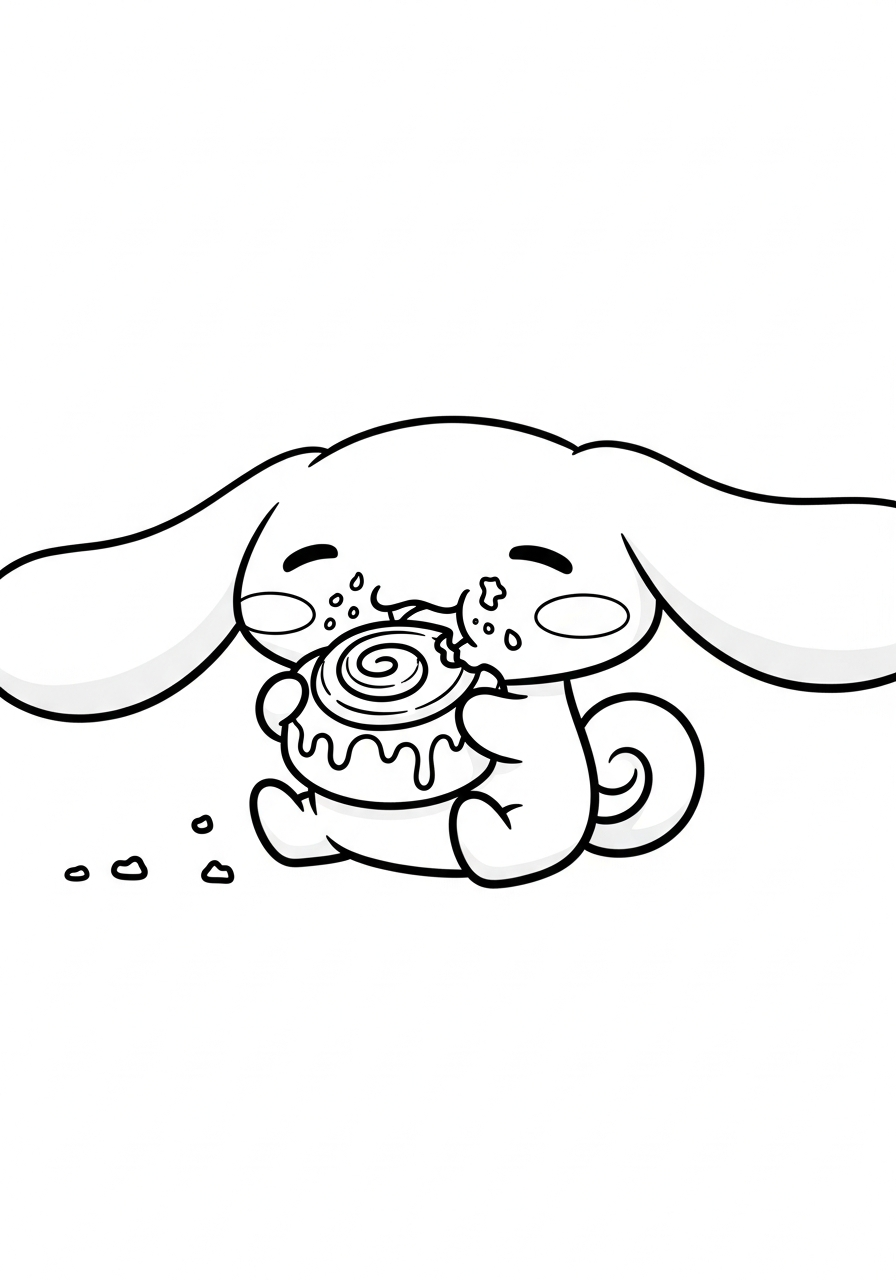 Cinnamoroll Coloring Pages 25 Hungry Cinnamoroll eating sweets coloring page