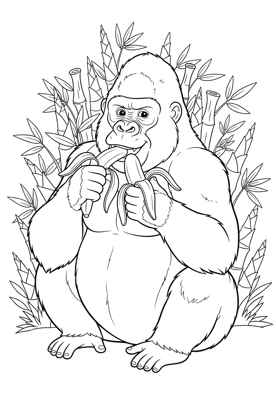 Gorilla Coloring Pages 18 Hungry gorilla eating banana coloring page