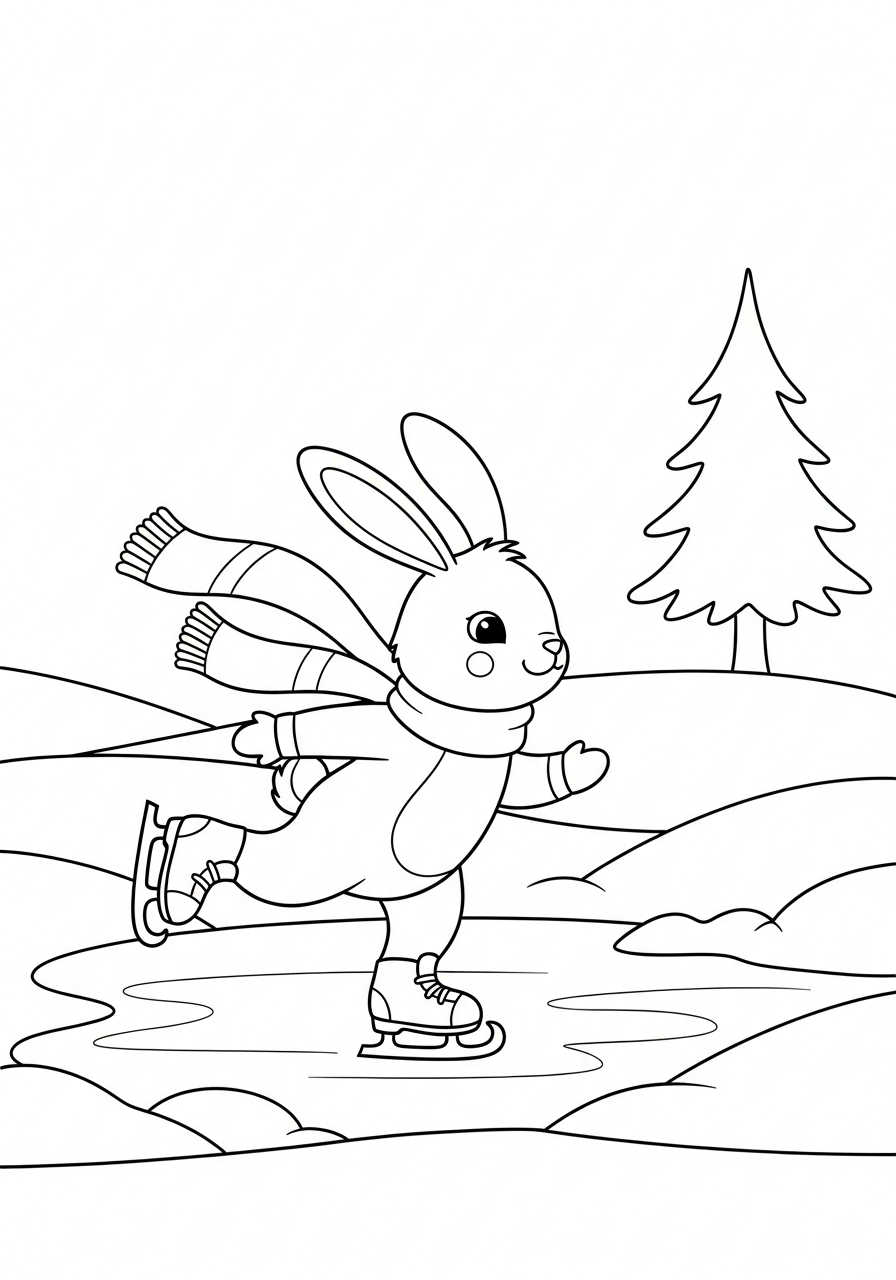 Christmas Bunny Coloring Pages 16 Ice skating winter Christmas Bunny coloring page