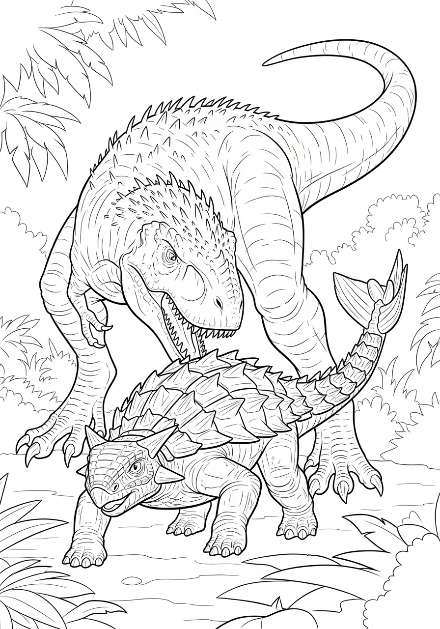 Indominus Rex Coloring Pages 10 Indominus Rex battling Ankylosaurus dinosaur coloring page