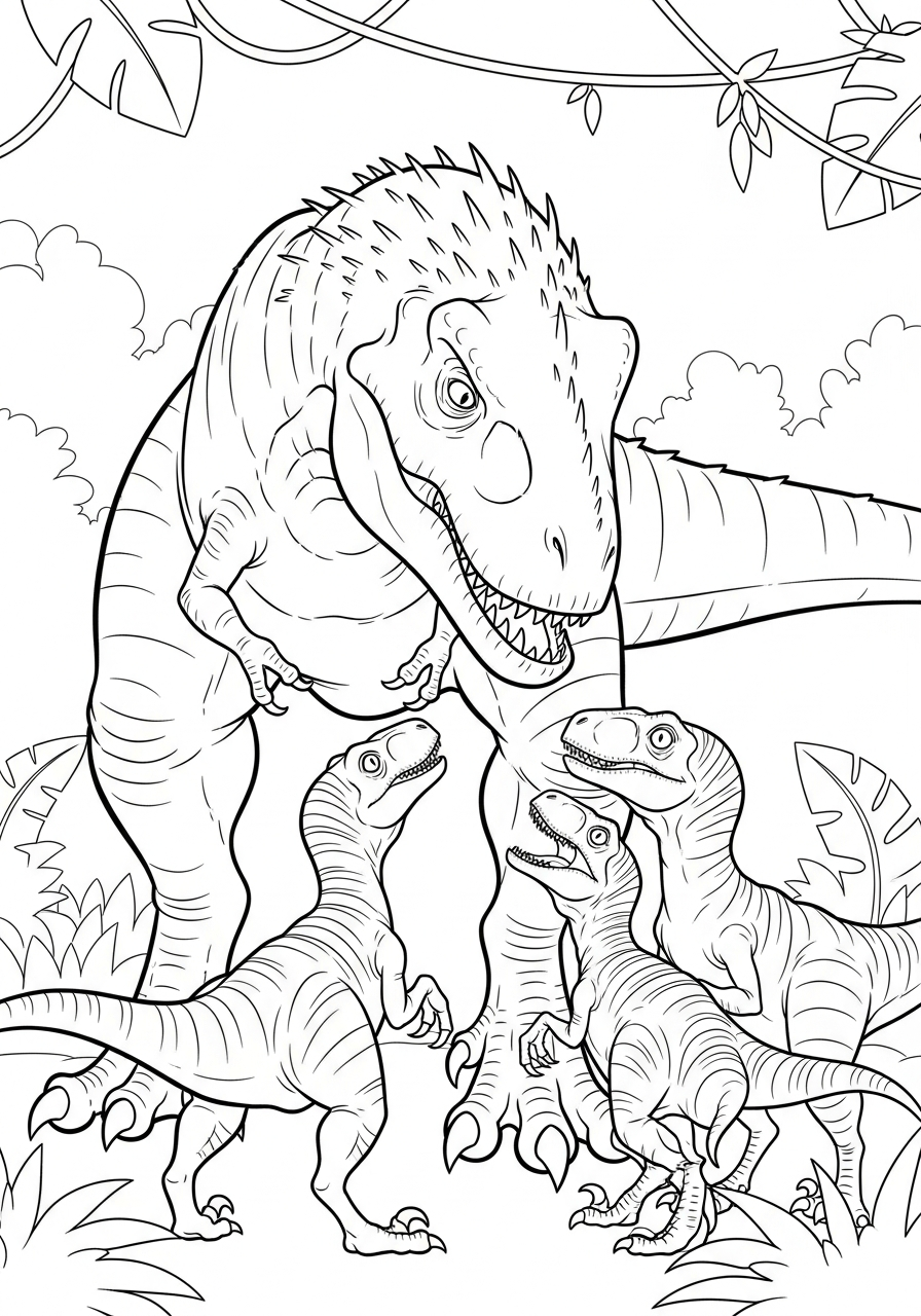 Indominus Rex Coloring Pages 12 Indominus Rex leading velociraptor pack coloring page