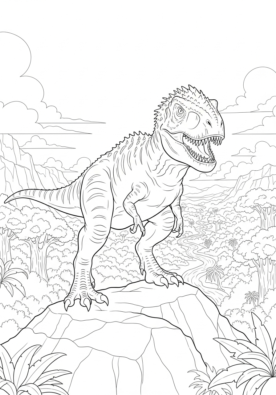 Indominus Rex Coloring Pages 16 Indominus Rex on rocky hill coloring page
