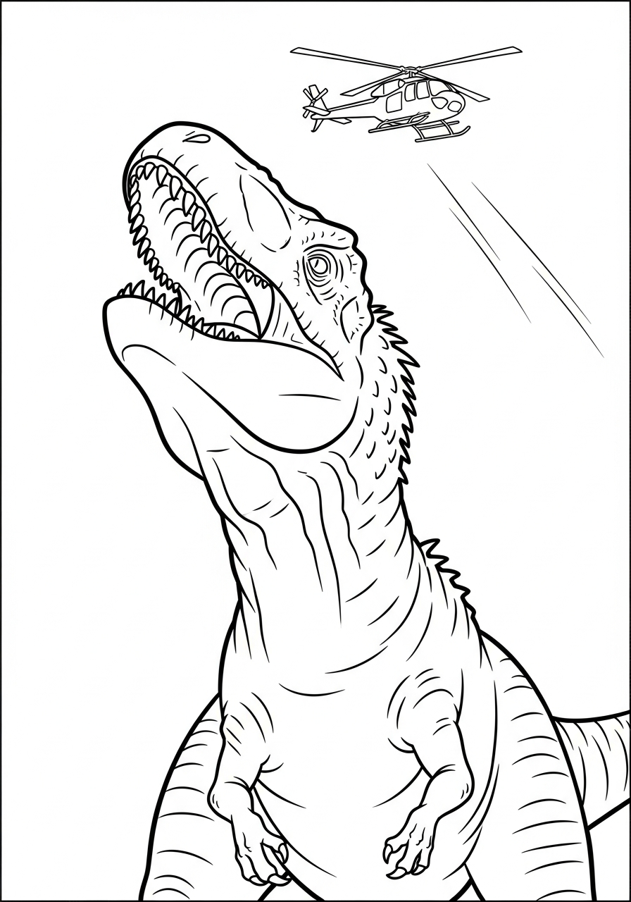 Indominus Rex Coloring Pages 18 Indominus Rex snapping at helicopter coloring page