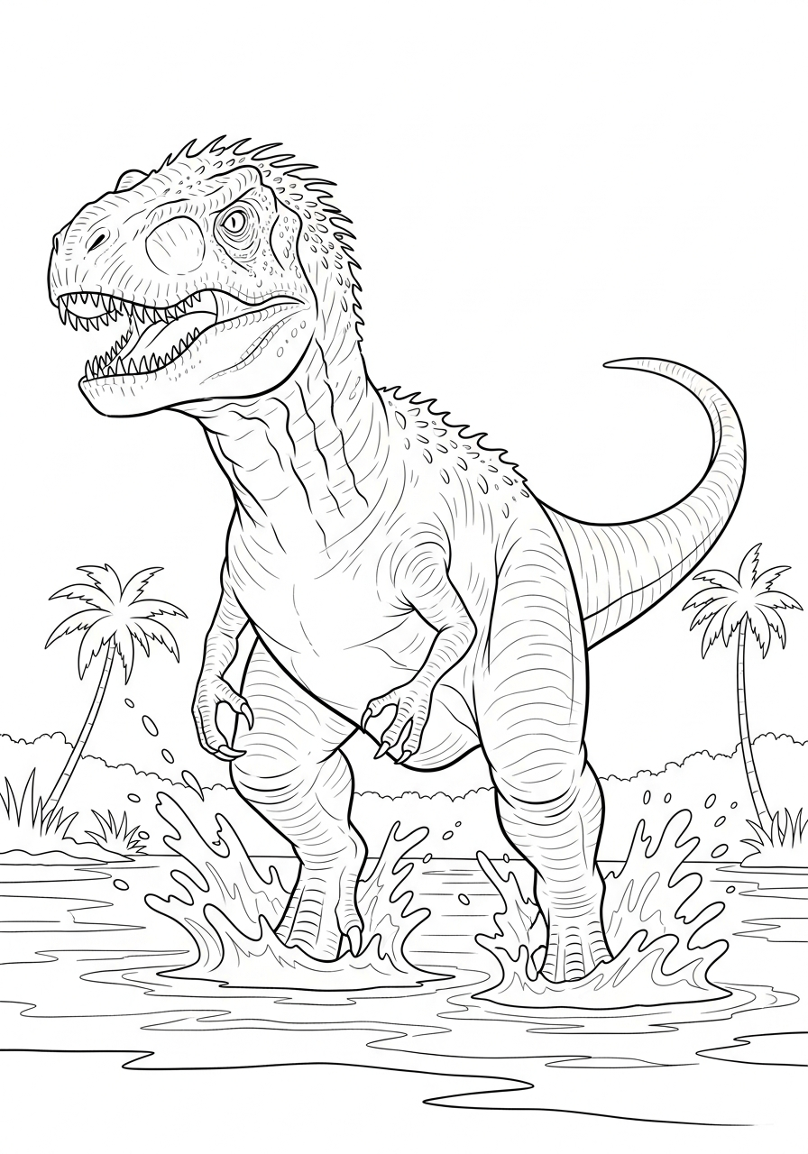 Indominus Rex Coloring Pages 19 Indominus Rex standing in water coloring page