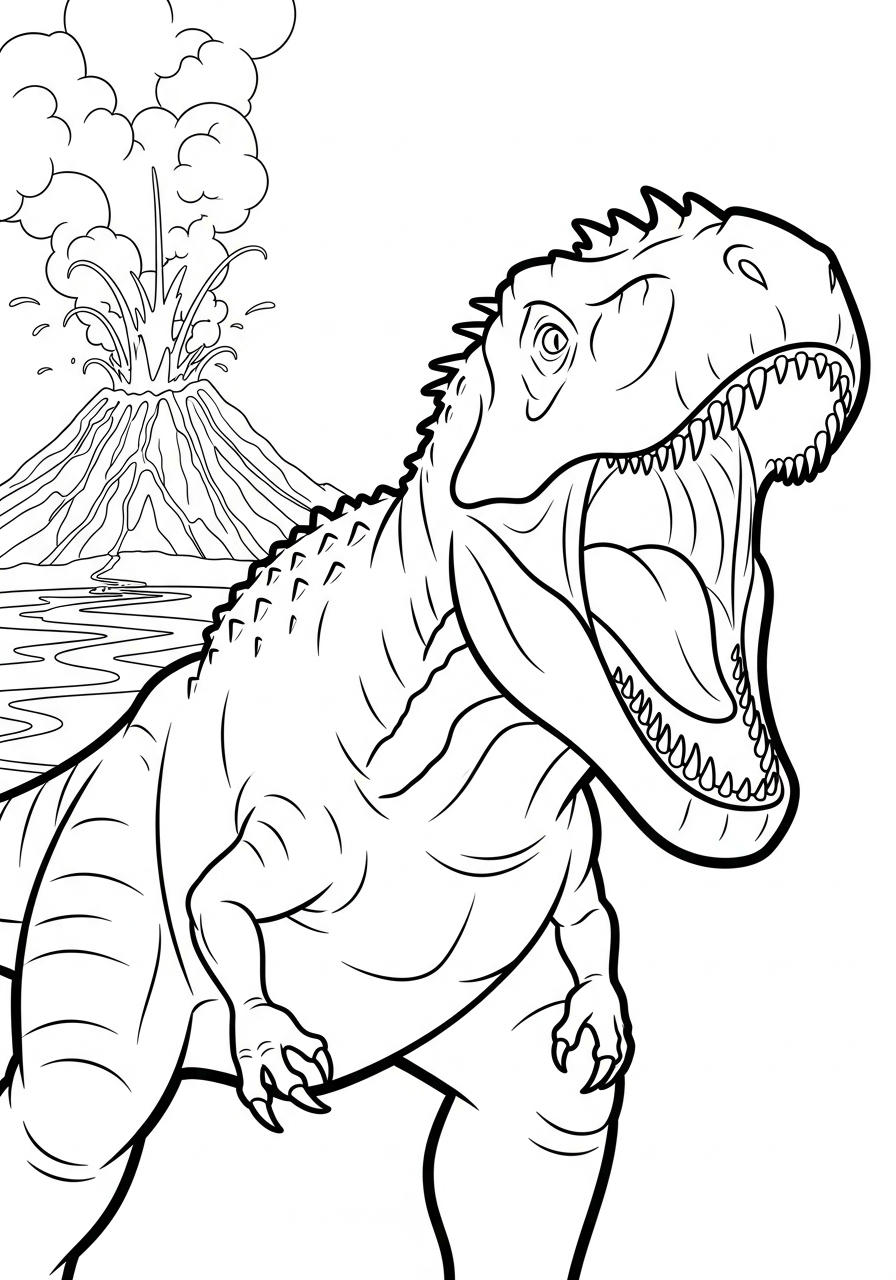 Indominus Rex Coloring Pages 22 Indominus Rex with volcano background coloring page
